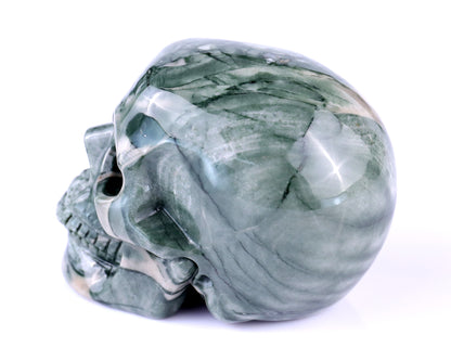 2.9" Jiulong Jade Hand Carved Crystal Realistic Skull Sculpture Crystallumi