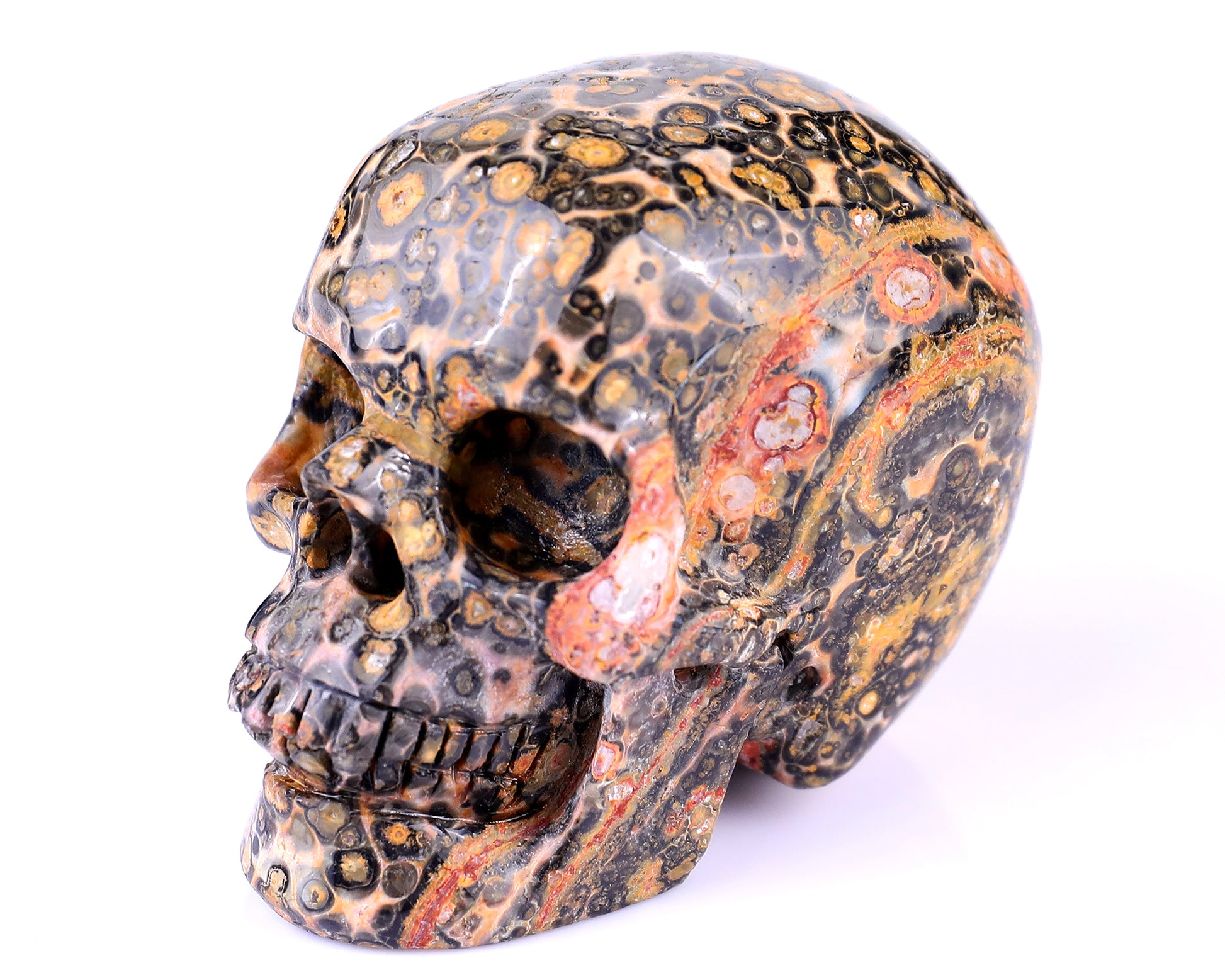 2.9" Leopard Skin Jasper Hand Carved Crystal Realistic Skull Sculpture Crystallumi