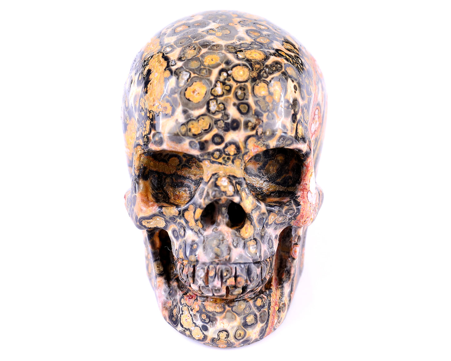 2.9" Leopard Skin Jasper Hand Carved Crystal Realistic Skull Sculpture Crystallumi