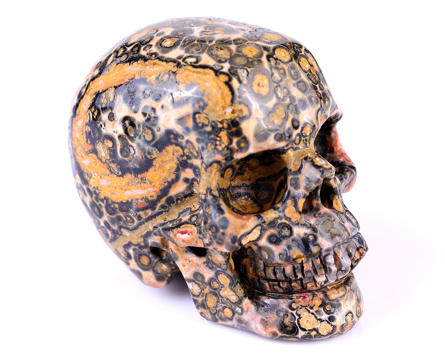 2.9" Leopard Skin Jasper Hand Carved Crystal Realistic Skull Sculpture Crystallumi