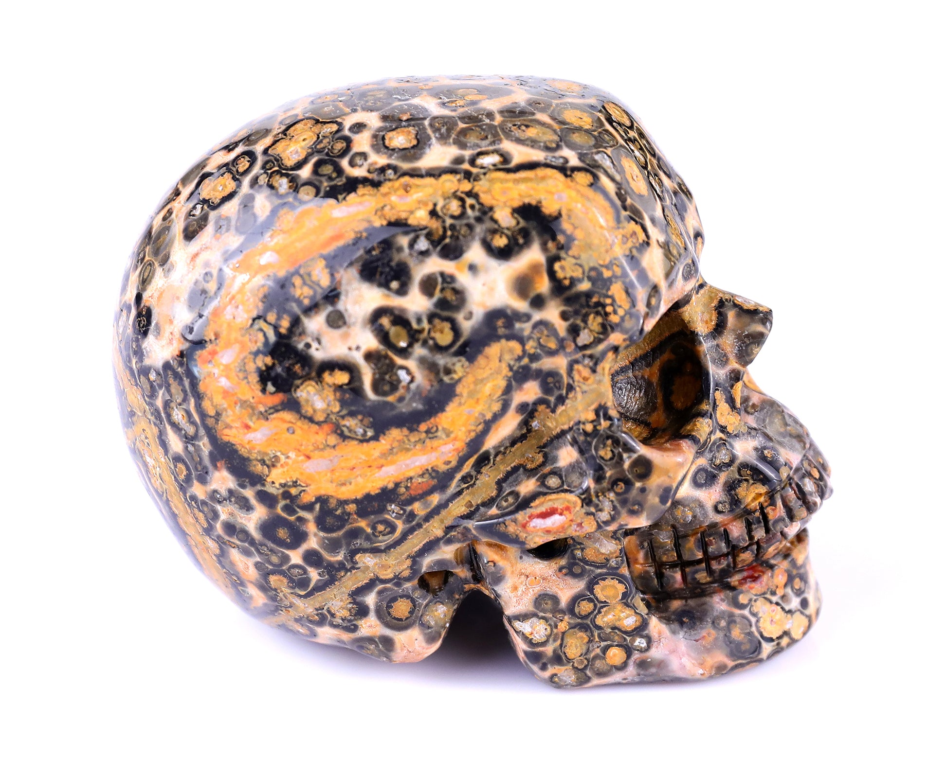 2.9" Leopard Skin Jasper Hand Carved Crystal Realistic Skull Sculpture Crystallumi