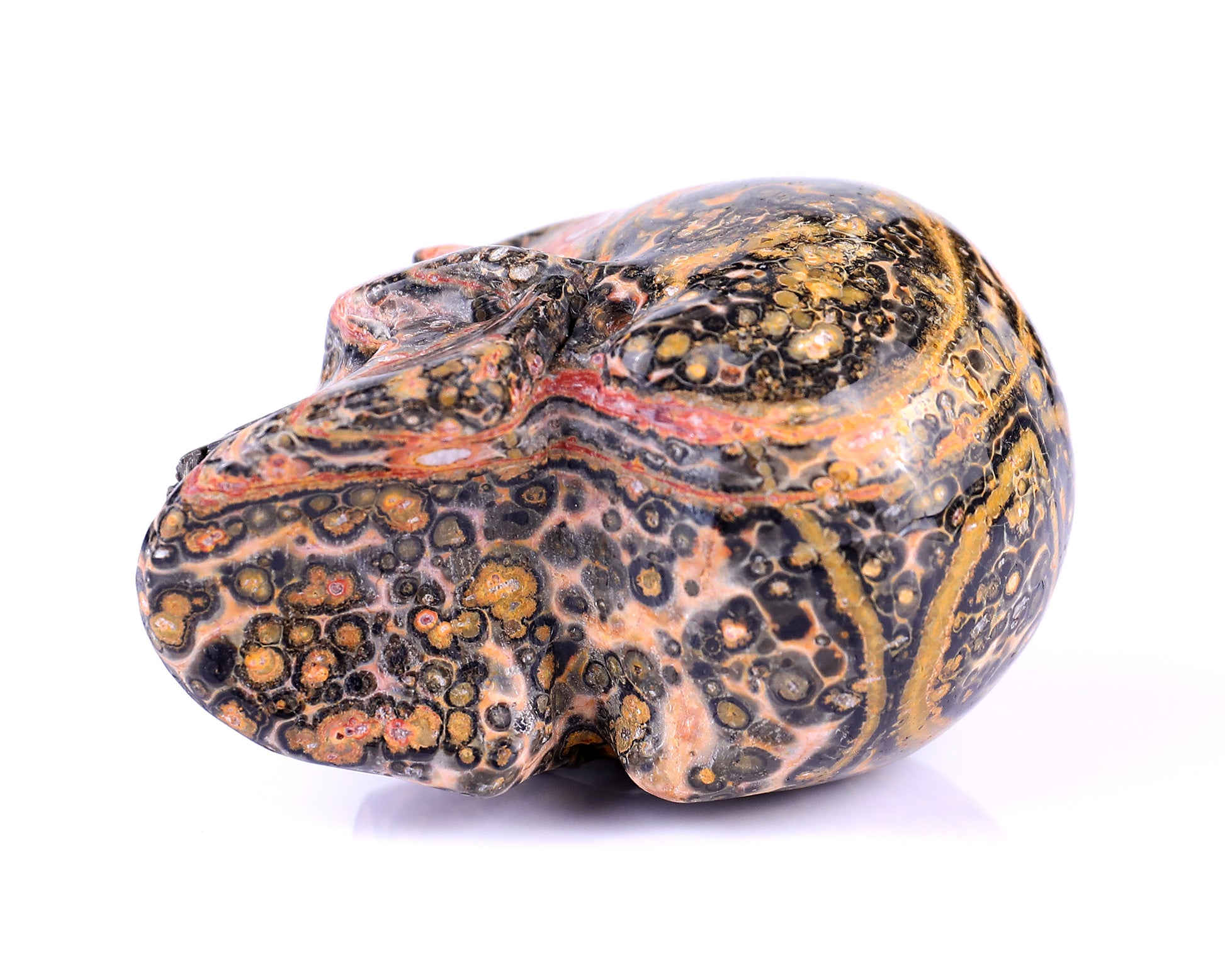 2.9" Leopard Skin Jasper Hand Carved Crystal Realistic Skull Sculpture Crystallumi