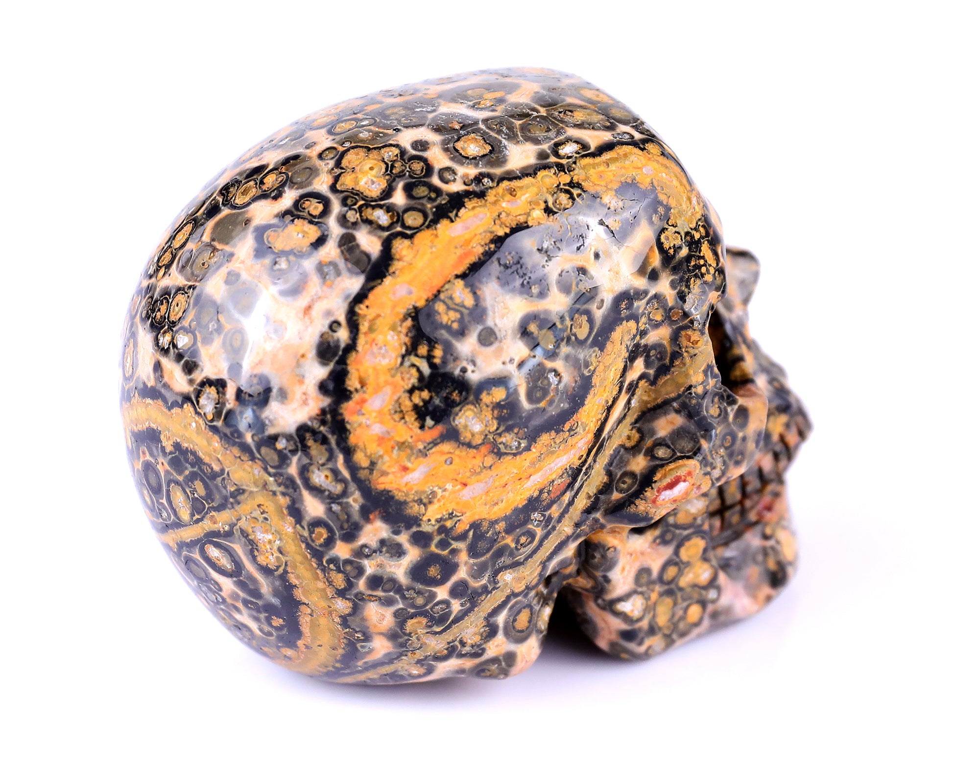 2.9" Leopard Skin Jasper Hand Carved Crystal Realistic Skull Sculpture Crystallumi