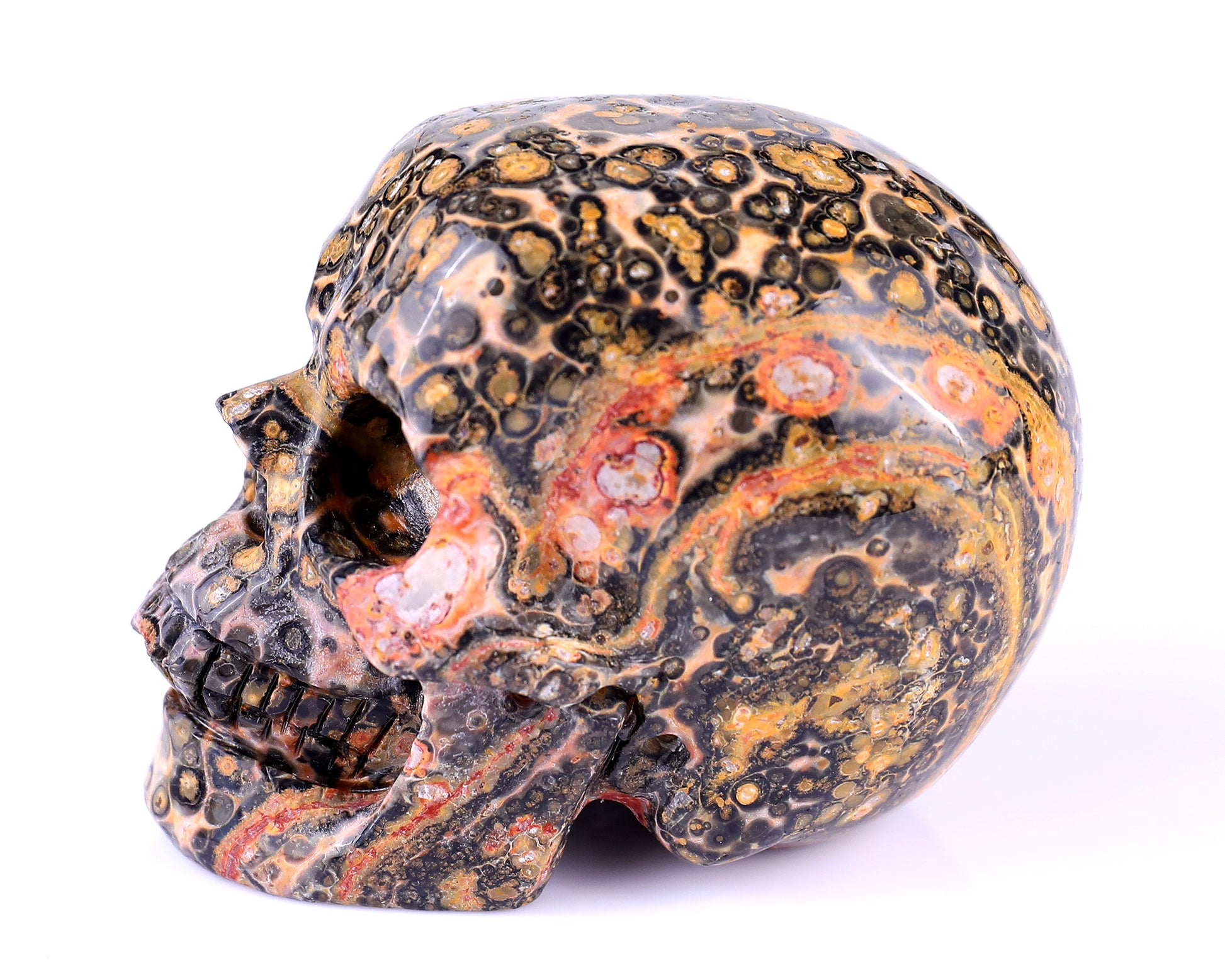 2.9" Leopard Skin Jasper Hand Carved Crystal Realistic Skull Sculpture Crystallumi