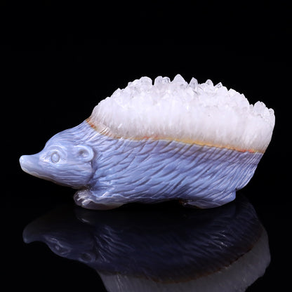 2.9" Quartz Rock Druse Hand Carved Crystal Hedgehog Sculpture Crystallumi