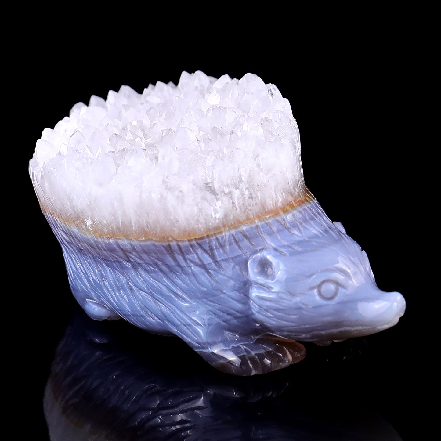 2.9" Quartz Rock Druse Hand Carved Crystal Hedgehog Sculpture Crystallumi