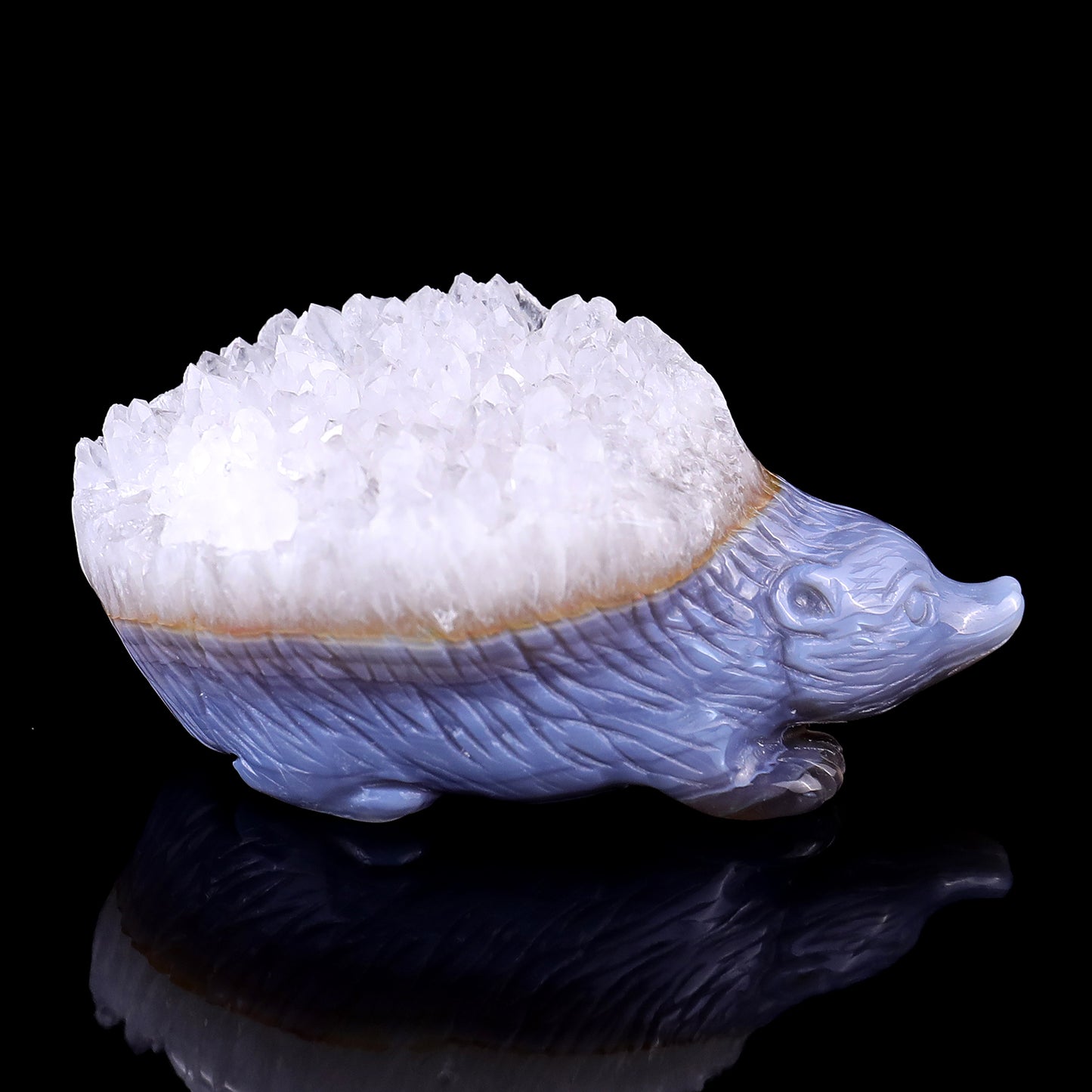 2.9" Quartz Rock Druse Hand Carved Crystal Hedgehog Sculpture Crystallumi