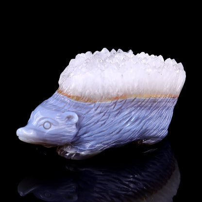 2.9" Quartz Rock Druse Hand Carved Crystal Hedgehog Sculpture Crystallumi