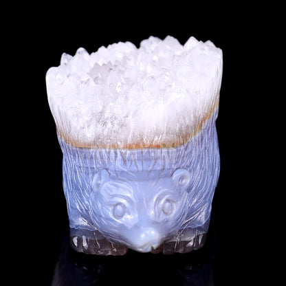 2.9" Quartz Rock Druse Hand Carved Crystal Hedgehog Sculpture Crystallumi