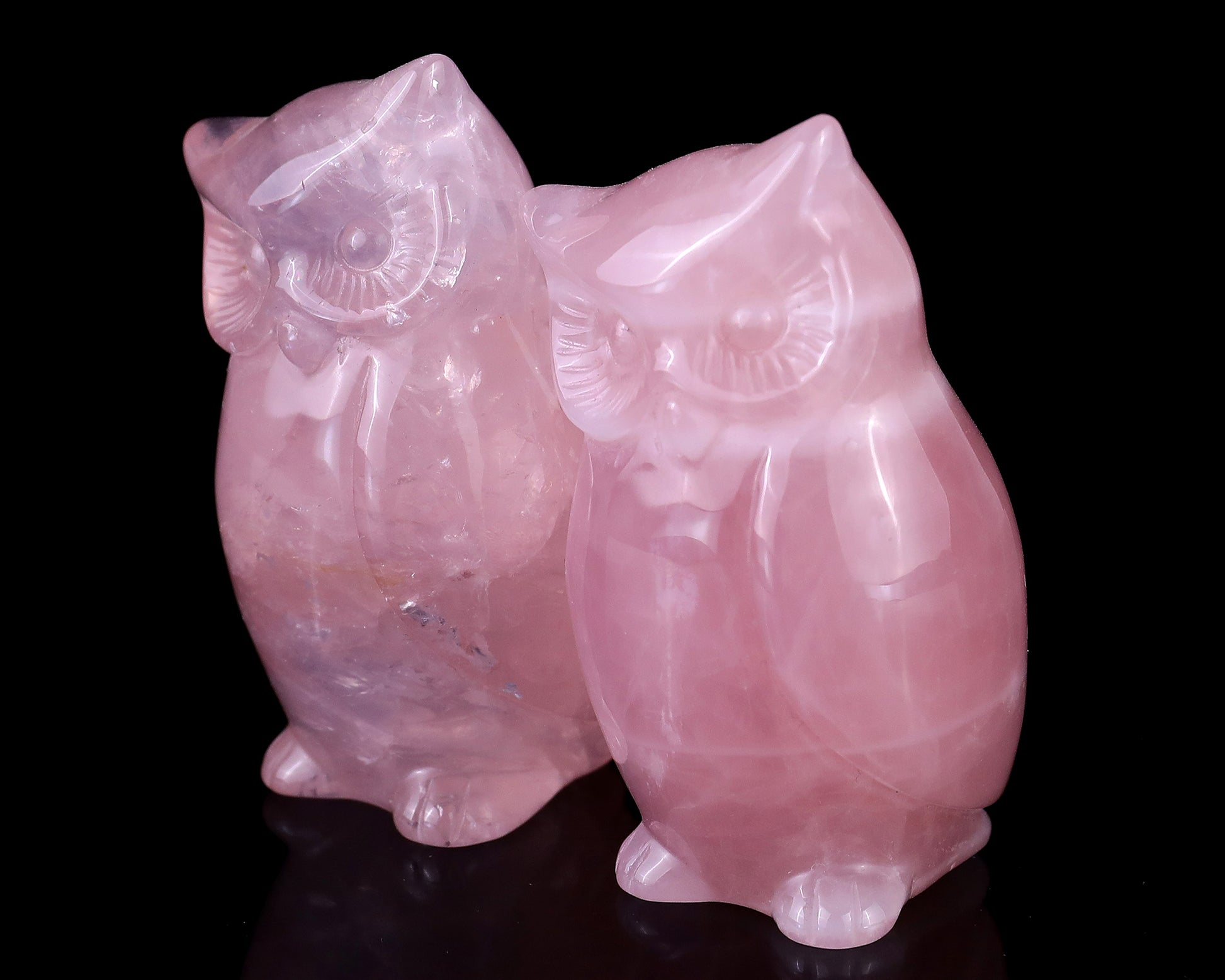 2.9" Rose Quartz Hand Carved Crystal Owl Sculpture Crystallumi