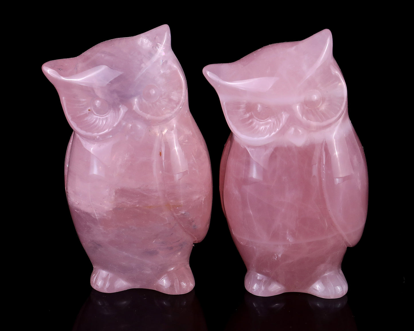 2.9" Rose Quartz Hand Carved Crystal Owl Sculpture Crystallumi