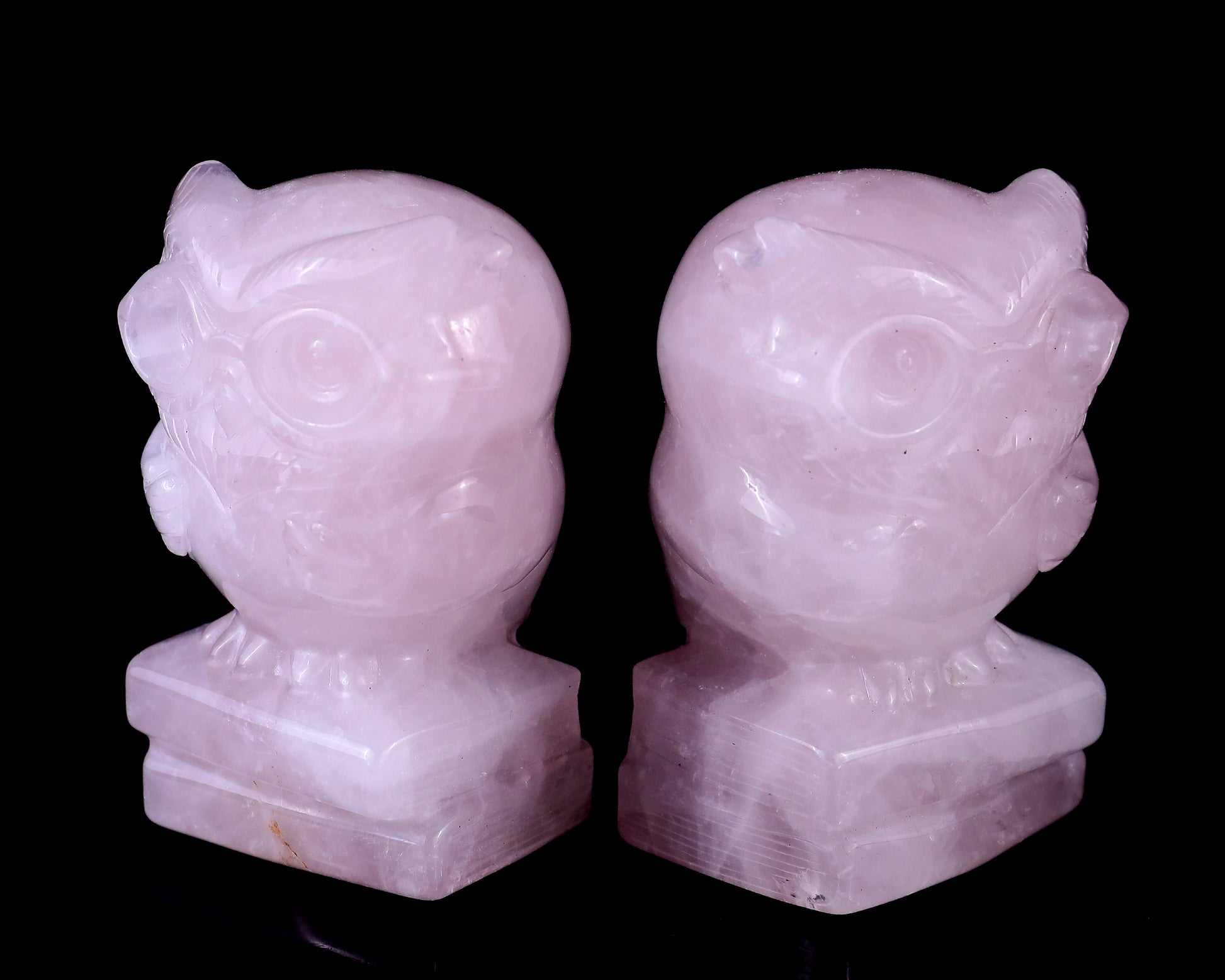 2.9" Rose Quartz Hand Carved Crystal Owl Sculpture Crystallumi