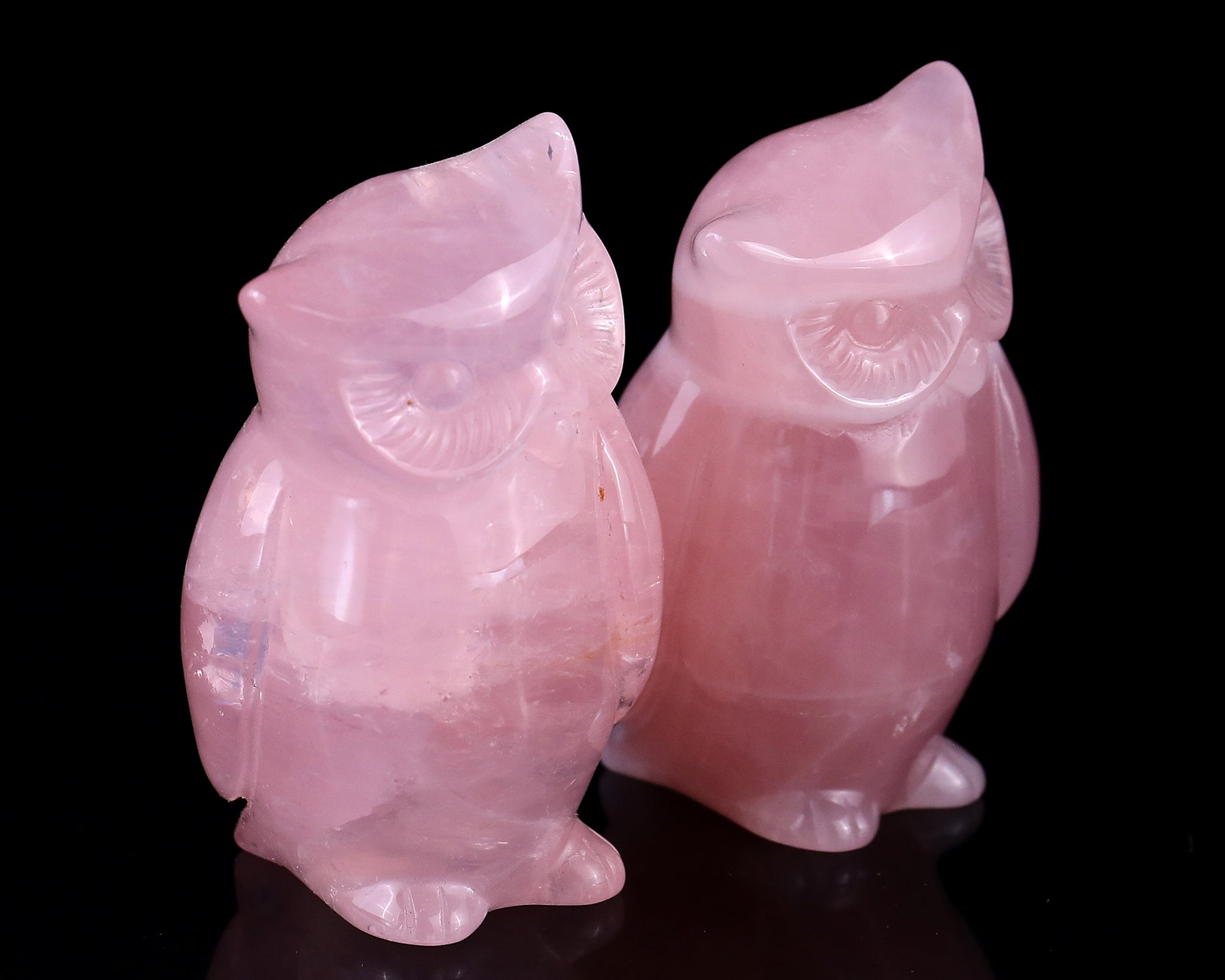 2.9" Rose Quartz Hand Carved Crystal Owl Sculpture Crystallumi