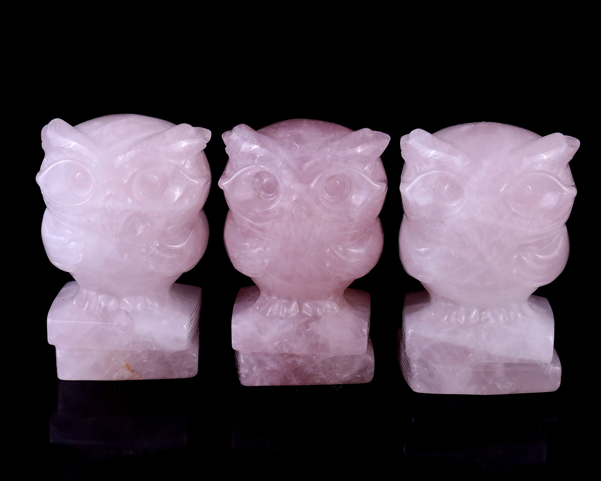 2.9" Rose Quartz Hand Carved Crystal Owl Sculpture Crystallumi