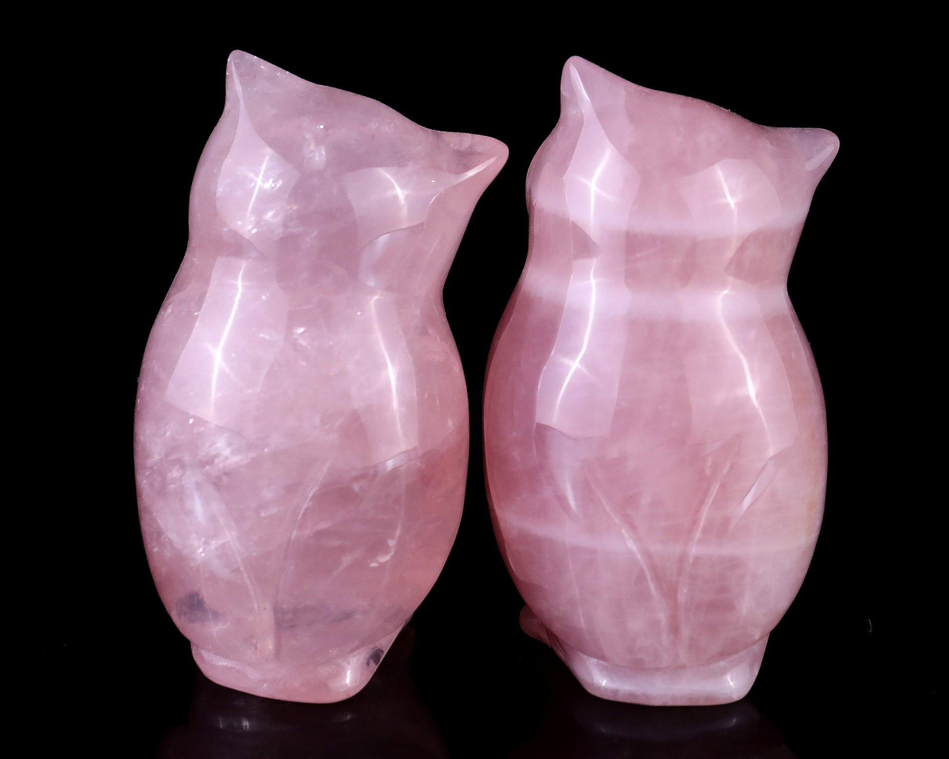 2.9" Rose Quartz Hand Carved Crystal Owl Sculpture Crystallumi