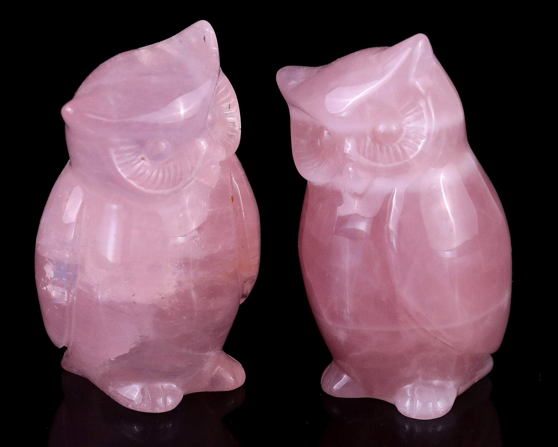 2.9" Rose Quartz Hand Carved Crystal Owl Sculpture Crystallumi