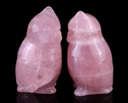 2.9" Rose Quartz Hand Carved Crystal Owl Sculpture Crystallumi