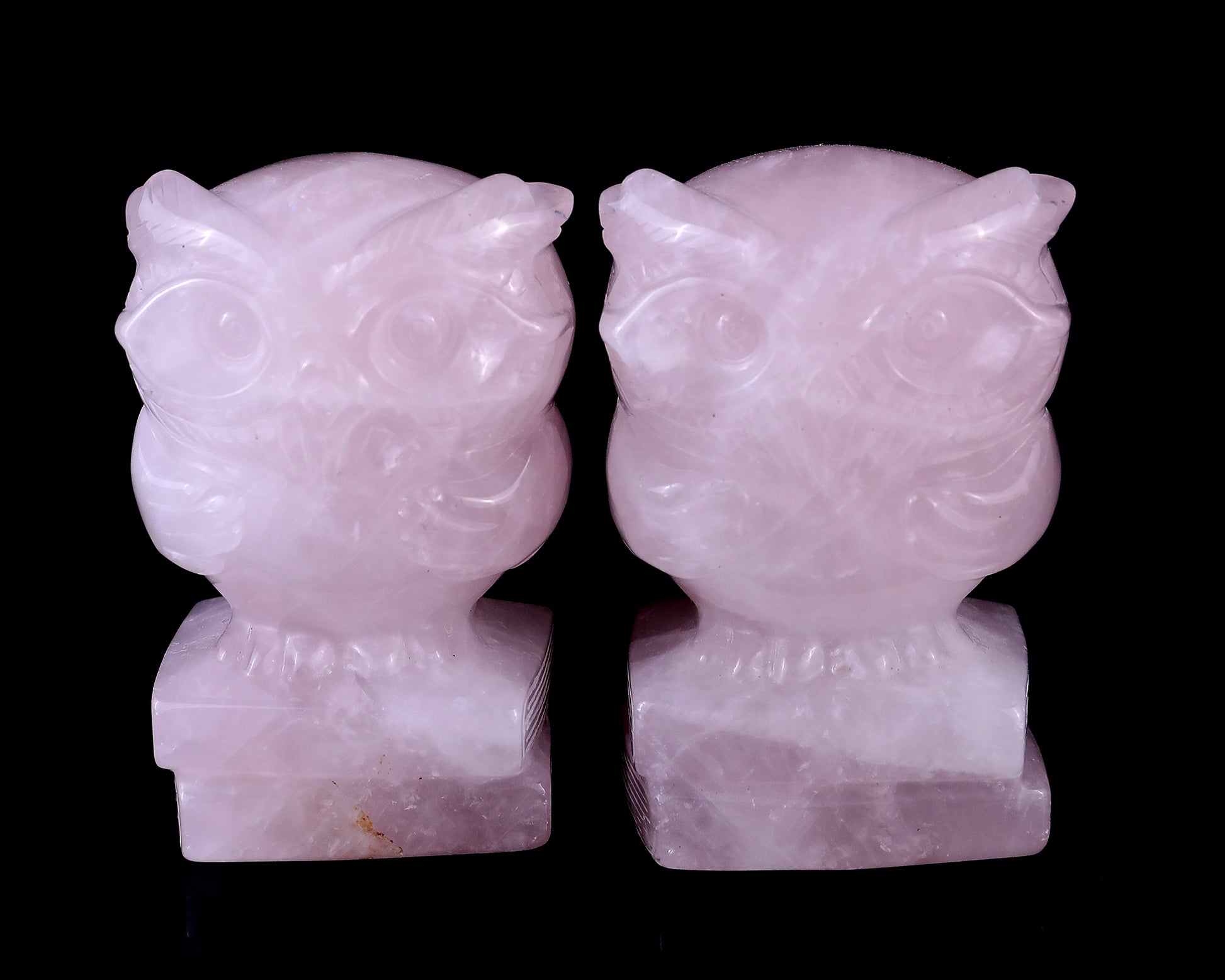 2.9" Rose Quartz Hand Carved Crystal Owl Sculpture Crystallumi