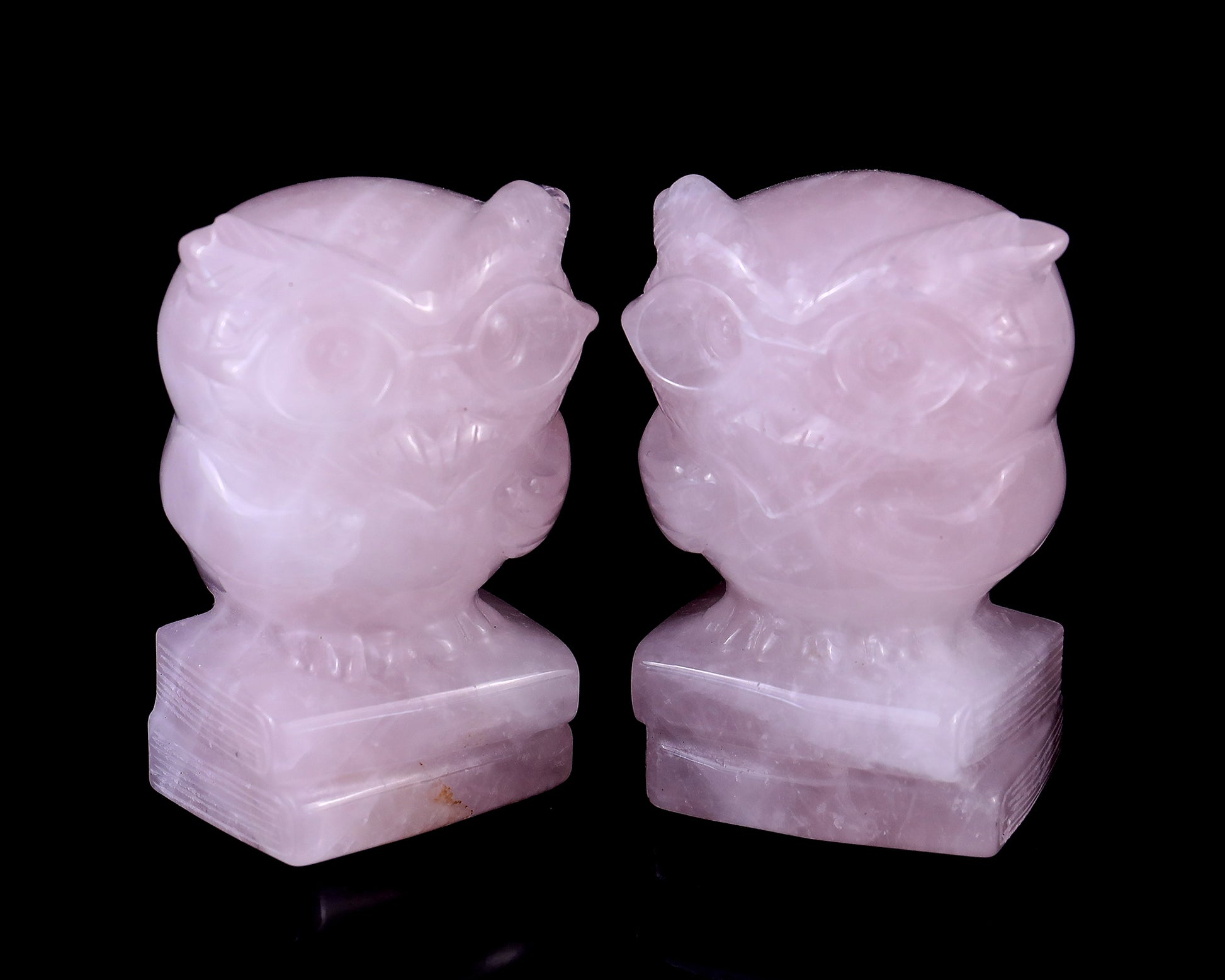 2.9" Rose Quartz Hand Carved Crystal Owl Sculpture Crystallumi