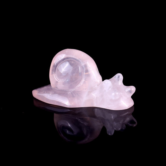 2.9" Rose Quartz Hand Carved Crystal Snail Sculpture Crystallumi