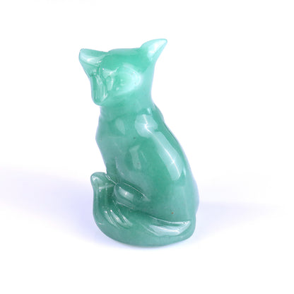 2.5" Green Aventurine Hand Carved Crystal Fox Sculpture