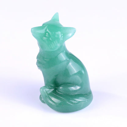 2.5" Green Aventurine Hand Carved Crystal Fox Sculpture