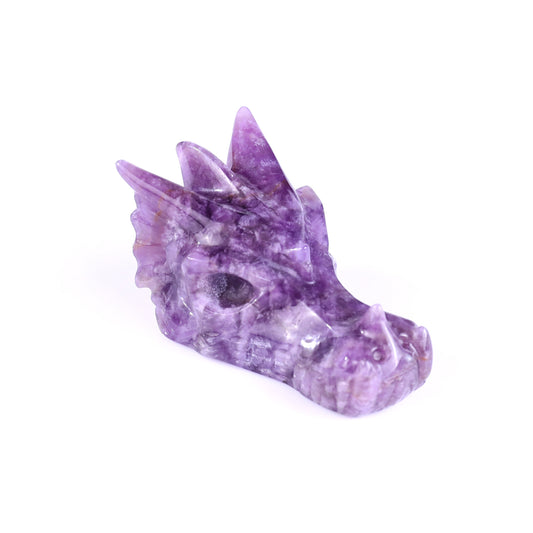 3.1" Dream Amethyst Hand Carved Crystal Dragon Skull Sculpture