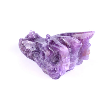 3.1" Dream Amethyst Hand Carved Crystal Dragon Skull Sculpture