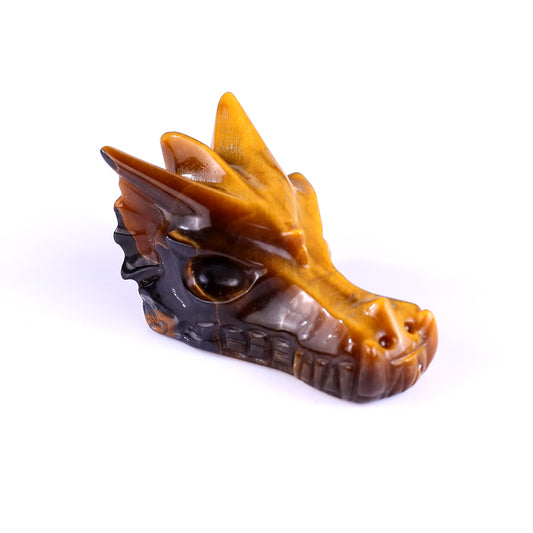 1.7" Tiger Iron Eye Hand Carved Crystal Dragon Skull Sculpture