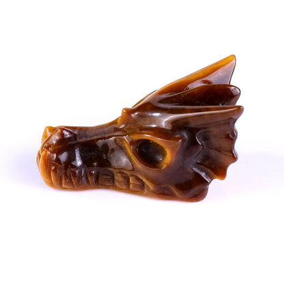 1.7" Tiger Iron Eye Hand Carved Crystal Dragon Skull Sculpture