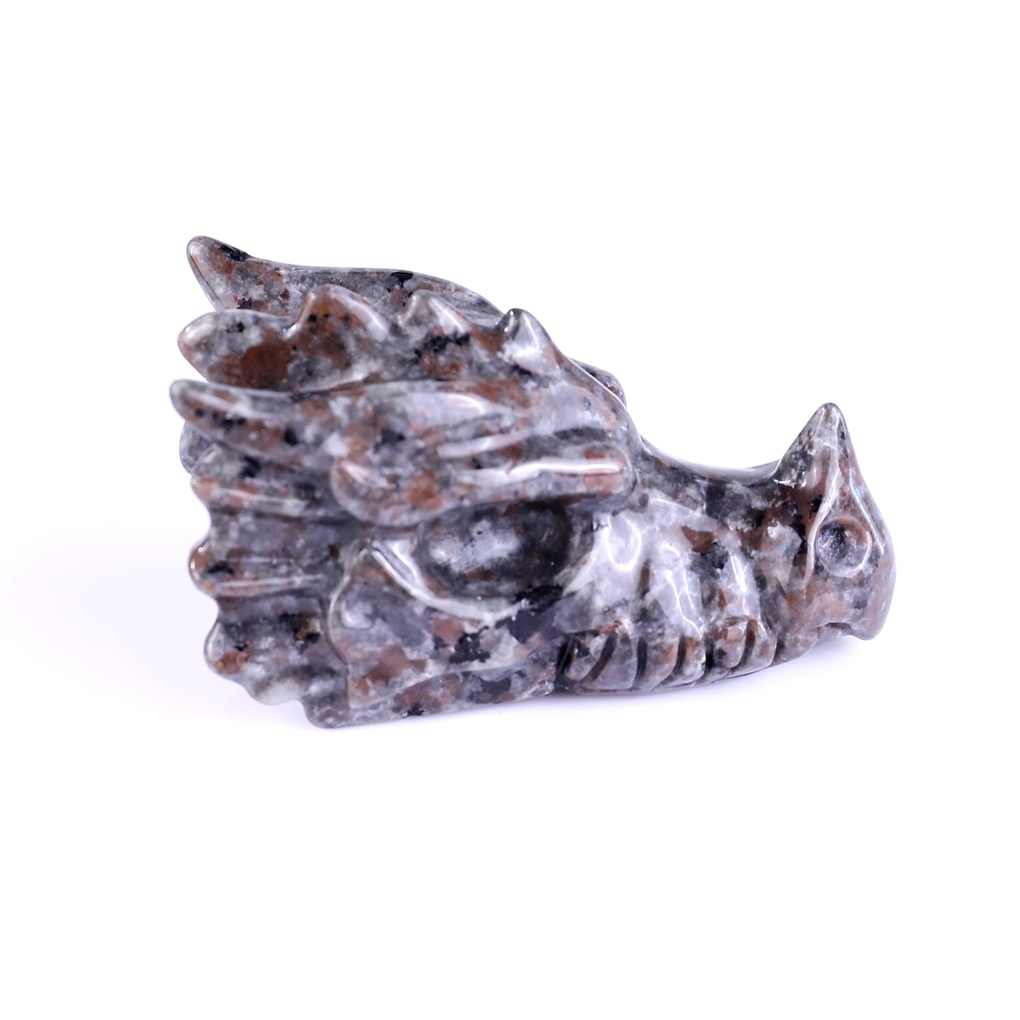 3.1" Yooperlite Hand Carved Crystal Dragon Skull Sculpture