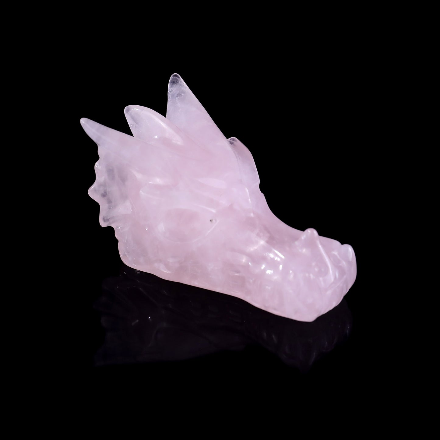 3.1" Rose Quartz Hand Carved Crystal Dragon Skull Sculpture