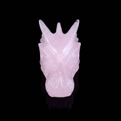 3.1" Rose Quartz Hand Carved Crystal Dragon Skull Sculpture