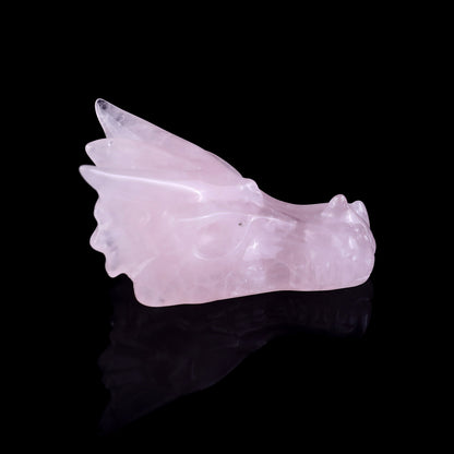 3.1" Rose Quartz Hand Carved Crystal Dragon Skull Sculpture