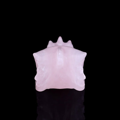 3.1" Rose Quartz Hand Carved Crystal Dragon Skull Sculpture