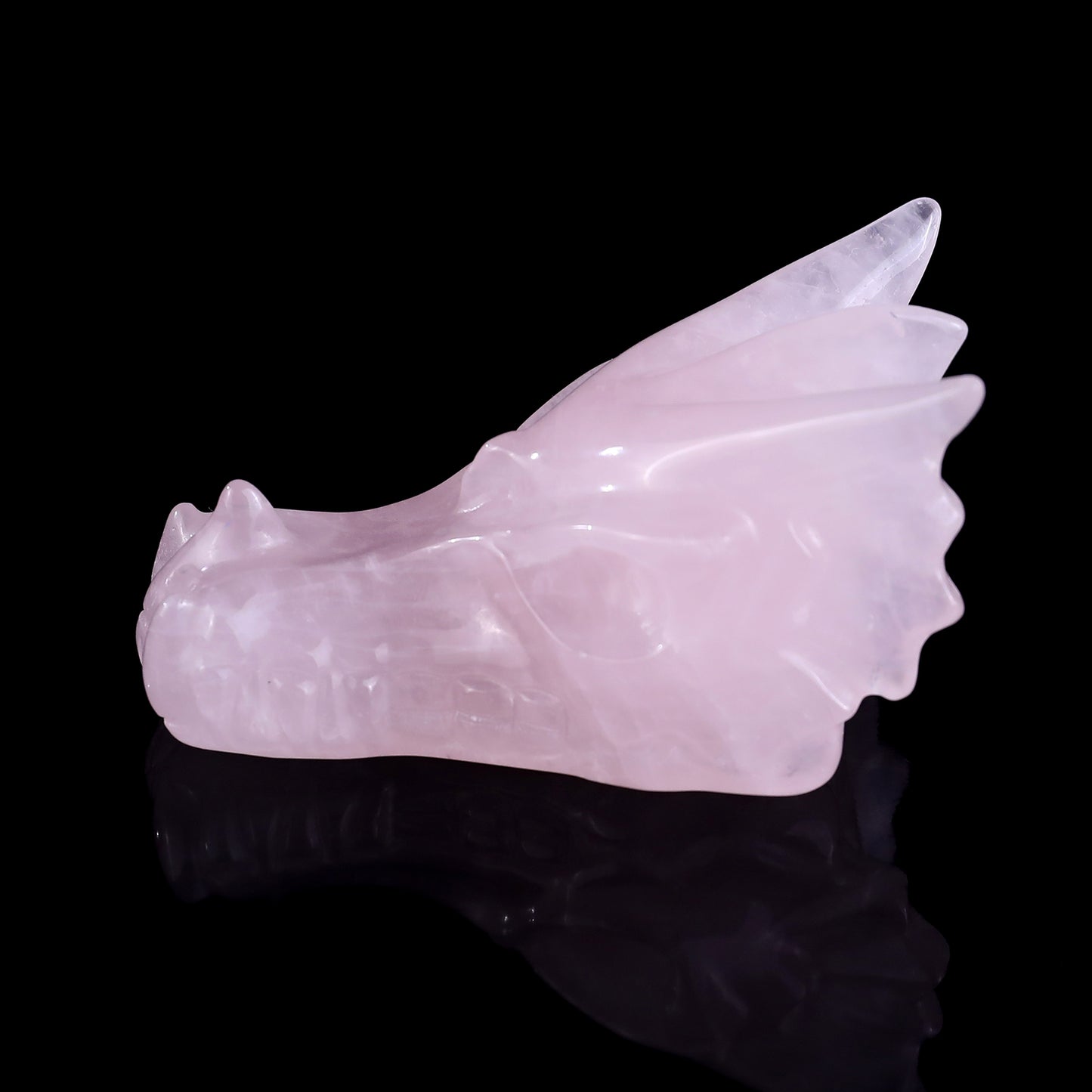 3.1" Rose Quartz Hand Carved Crystal Dragon Skull Sculpture