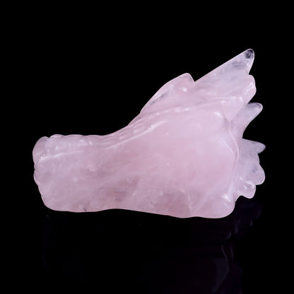 3.1" Rose Quartz Hand Carved Crystal Dragon Skull Sculpture