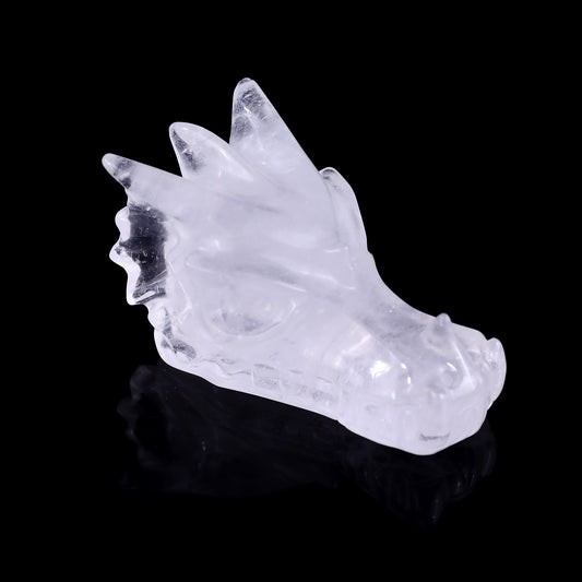 3.1" Angolan Quartz Rock Hand Carved Crystal Dragon Skull Sculpture