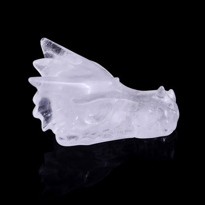 3.1" Angolan Quartz Rock Hand Carved Crystal Dragon Skull Sculpture