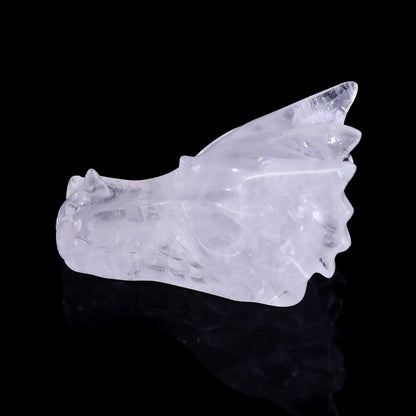 3.1" Angolan Quartz Rock Hand Carved Crystal Dragon Skull Sculpture