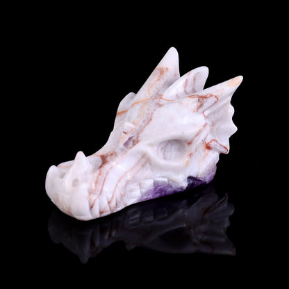 3.1" Dream Amethyst Hand Carved Crystal Dragon Skull Sculpture