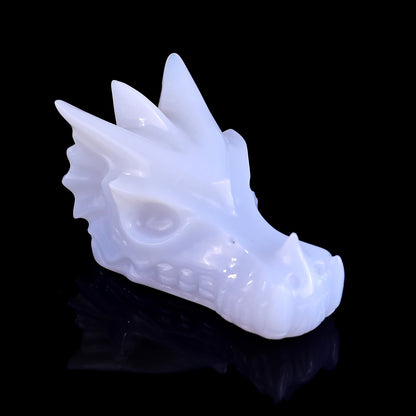 3.1" Blue Chalcedony Hand Carved Crystal Dragon Skull Sculpture