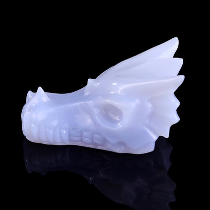 3.1" Blue Chalcedony Hand Carved Crystal Dragon Skull Sculpture