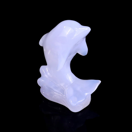 3.0" Blue Chalcedony Hand Carved Crystal Dolphin Sculpture