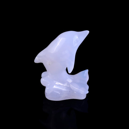 3.0" Blue Chalcedony Hand Carved Crystal Dolphin Sculpture