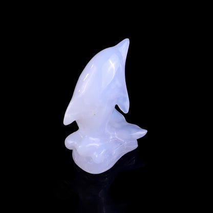 3.0" Blue Chalcedony Hand Carved Crystal Dolphin Sculpture