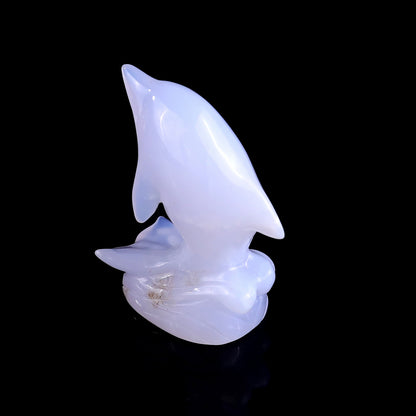 3.0" Blue Chalcedony Hand Carved Crystal Dolphin Sculpture