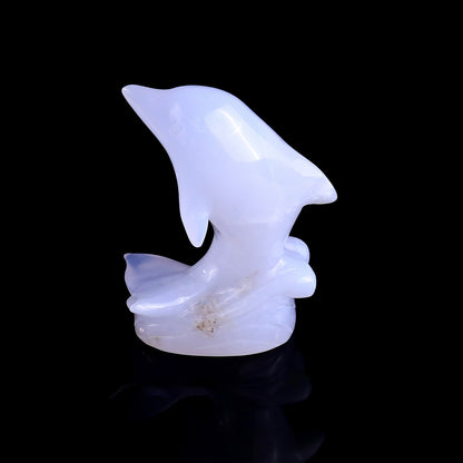 3.0" Blue Chalcedony Hand Carved Crystal Dolphin Sculpture