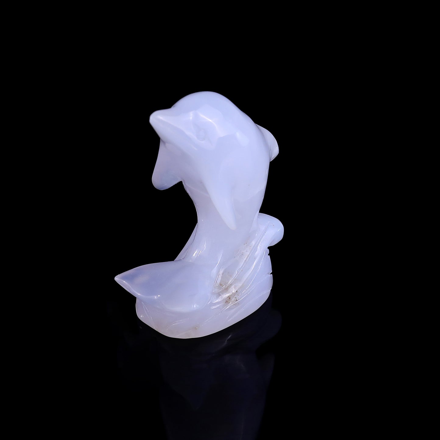 3.0" Blue Chalcedony Hand Carved Crystal Dolphin Sculpture