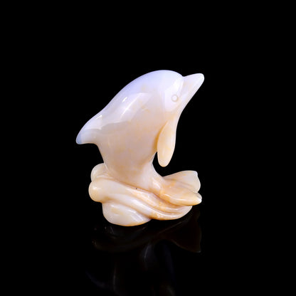 3.0" Blue Chalcedony Hand Carved Crystal Dolphin Sculpture